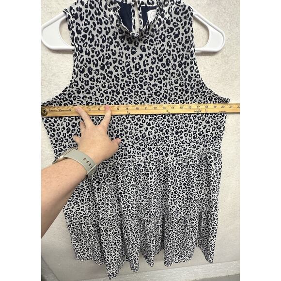 Mud Pie Womens Dress Size Medium Ruffle Neck Navy Blue Leopard Tiered - Picture 5 of 10